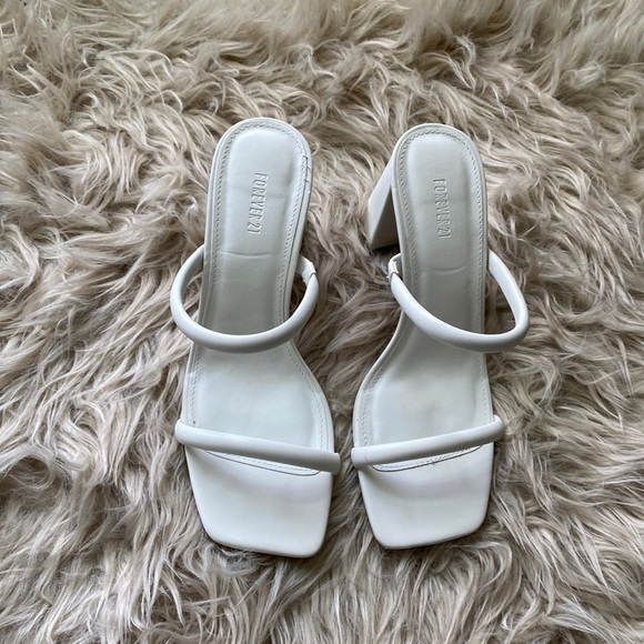 Forever 21 Shoes - WHITE Chunky Heeled 2 Strap Sandals